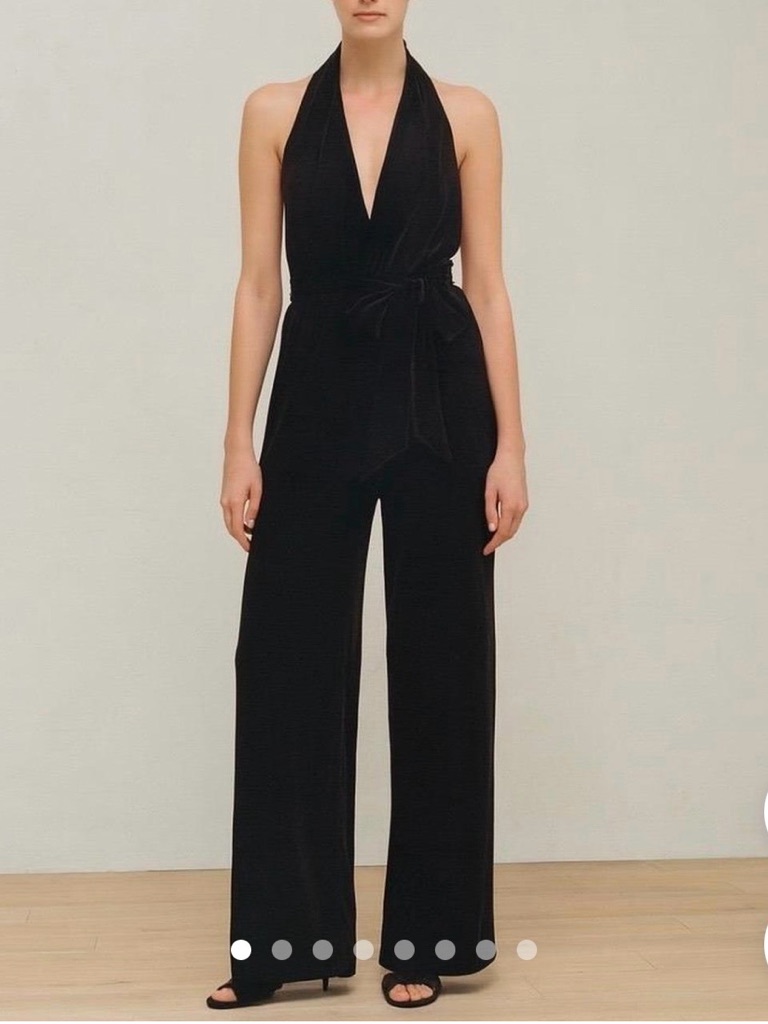 Banana Republic Black Velvet Halter Jumpsuit With Waist Tie